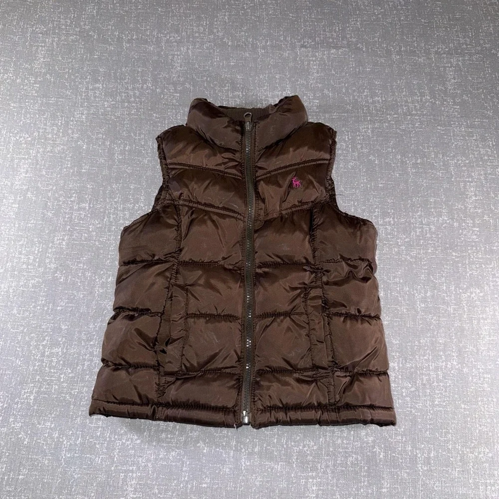 Old Navy Vest Girls Small Brown Puffer Fleece Lined Quilted Zip Fall Winter